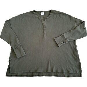 Offline by Aerie Henley Top Size XL Green Thermal Waffle Knit
